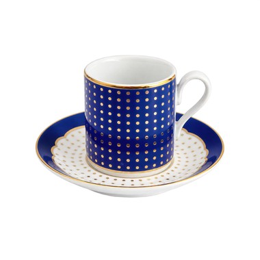 Xícara e Pires P/Café Royal Blue C/Filete de Ouro 24k