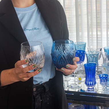 Copo Cristal Lapidado 46 P/Whisky Pineapple Azul Claro
