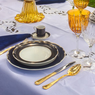Xícara e Pires P/Café Royal Blue C/Filete de Ouro 24k