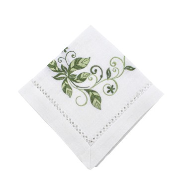 Guardanapo Maria Avulso Branco Bordado Verde