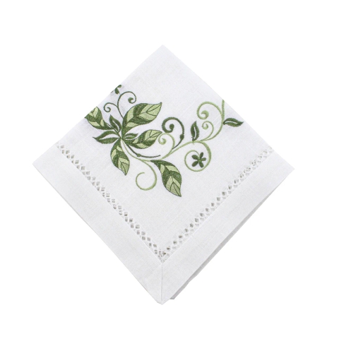 Guardanapo Maria Avulso Branco Bordado Verde