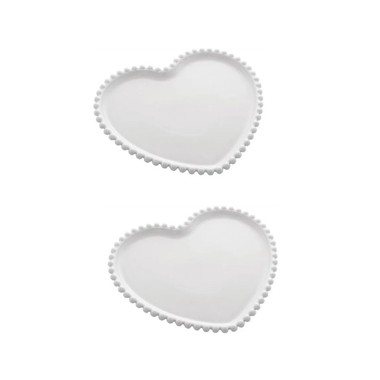 Conjunto 2 Pratos Sobremesa Porcelana Coração Branco