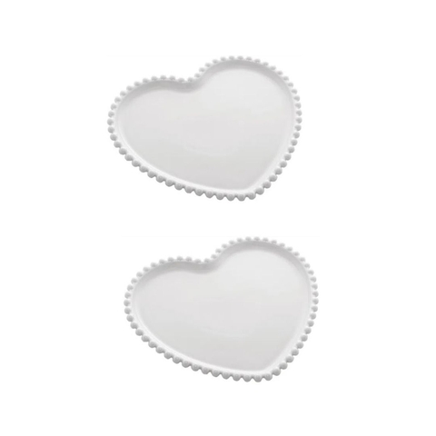 Conjunto 2 Pratos Sobremesa Porcelana Coração Branco