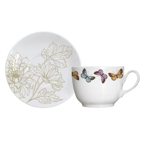 Xicara com Pires de Porcelana Milão P/Chá