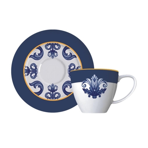Xicara com Pires de Porcelana Porto P/Chá com Filete em Ouro 24k