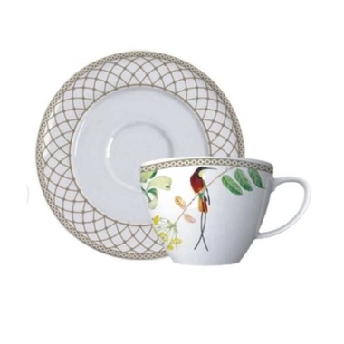 Xícara e Pires P/Chá de Porcelana Bela Fauna