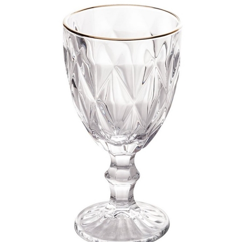 Taça de Vidro C/Fio Dourado P/água Diamond 325ml