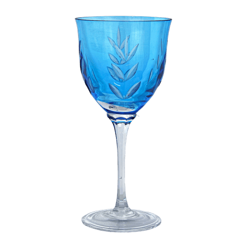 Taça de Cristal Azul Claro Lapidada 24% Pbo P/Vinho 370ml