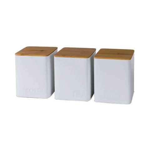 Conjunto 3 Potes Porta Condimentos Branco e Madeira