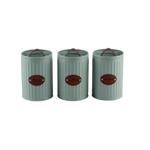 Conjunto 3 Potes Porta Condimentos Azul e Couro