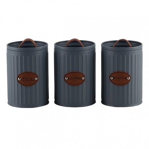 Conjunto 3 Potes Porta Condimentos Cinza e Couro