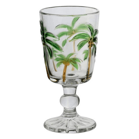 Kit 6 Taças de Vidro Tropical Palm Hand Painting 300ml