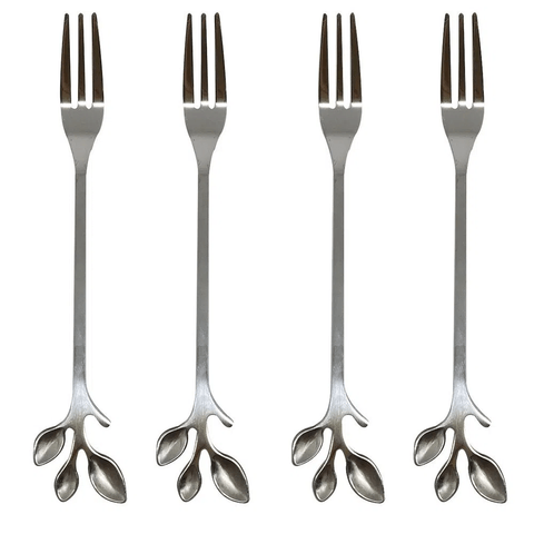 Conjunto 4 Garfos Aço Inox P/Aperitivo Leaves Prateado