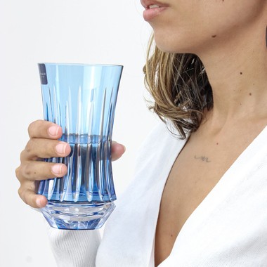 Copo Cristal Lapidado Long Drink Azul Claro 400ml