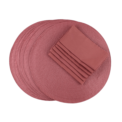 Kit 6 Jogos Americanos Luna Terracota e 6 Guardanapos Algodão Terracota