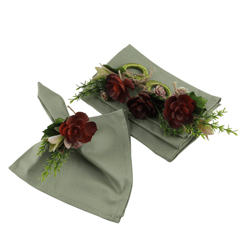 Kit 4 Guardanapos Salvia 4 Porta Argolas de Guardanapo Juliet Petit Garden