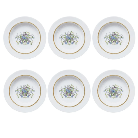 Conjunto 6 Pratos Fundo Porcelana Floral Chic