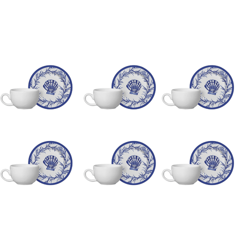 Conjunto 6 Xicaras C/Pires Chá Corsega Azul Premium