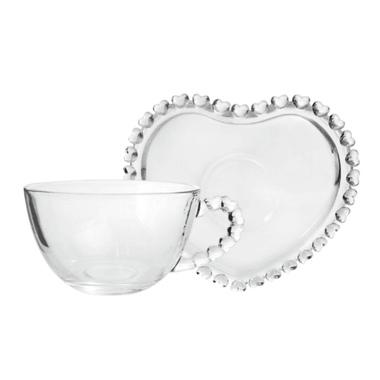 Xicara com Pires P/Chá Cristal Coração