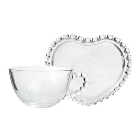 Xicara com Pires P/Chá Cristal Coração