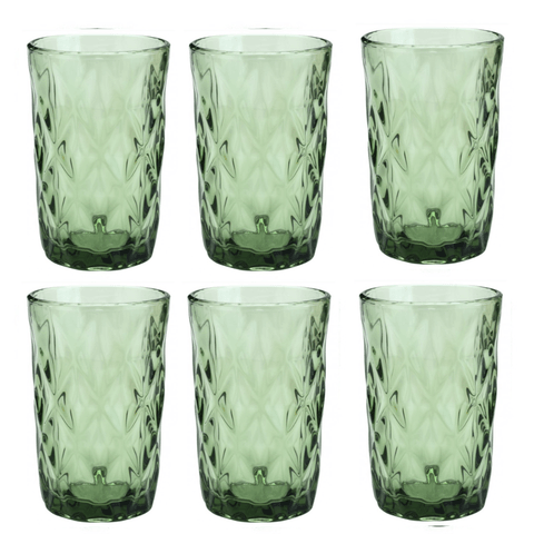 Conjunto 6 Copos Alto de Vidro Diamond Verde 350ml