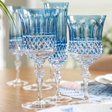 Taça Cristal Lapidado 69 P/água Azul Claro Mozart 370ml