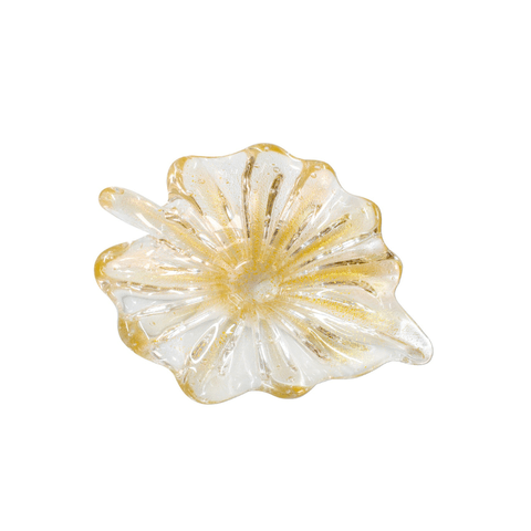 Porta Objetos Murano Folha Cristal com Ouro 24k