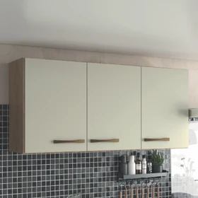 Armário de Cozinha 3 Portas Aéreo Suspenso Castanho/Offwhite