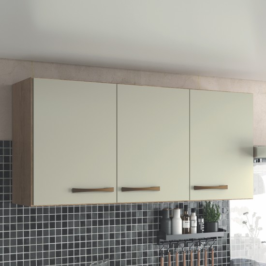 Armário de Cozinha 3 Portas Aéreo Suspenso Castanho/Offwhite