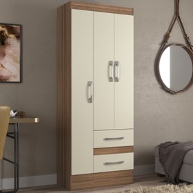 Guarda-Roupa Solteiro Nobre 3 Portas 2 Gavetas -Castanho/Off