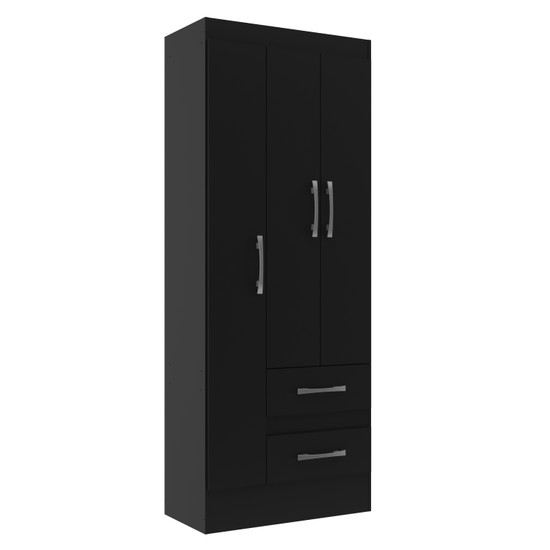 Guarda-Roupa Solteiro Nobre 3 Portas 2 Gavetas - Preto