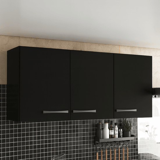 Armário de Cozinha 3 Portas Aéreo Suspenso Parede - Preto