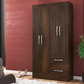 Guarda-Roupa Solteiro Conde 4 Portas 2 Gavetas Cor Cacau