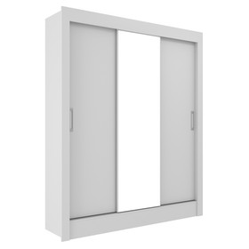 Guarda-Roupa Casal Real 3 Portas de Correr com Espelho Cor Branco