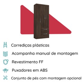 Guarda-Roupa de Solteiro 3 Portas 2 Gaveta Prime Cacau