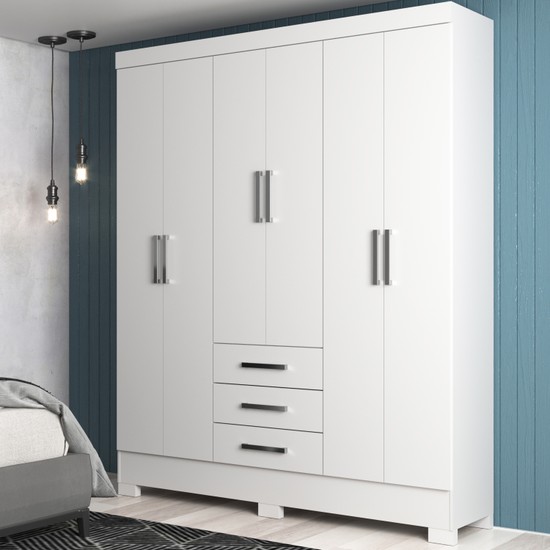 Guarda-Roupas Casal 6 Portas 3 Gavetas Branco Maestro