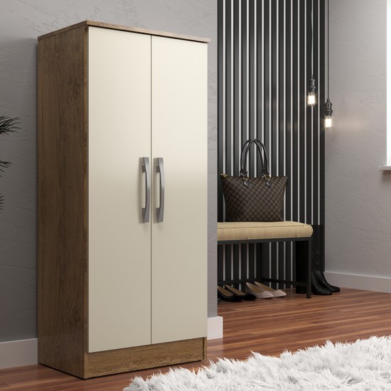 Armário Multiuso Compacto 2 Portas com Prateleiras Castanho