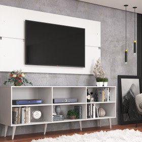Rack Estante Retrô C/ Painel Branco P/ TV Até 55 Polegadas
