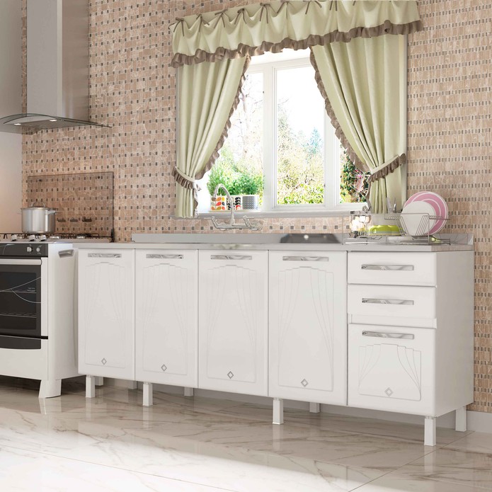 Balcão de Cozinha de Aço Telasul Star New 200cm para Pia Branco - Telasul