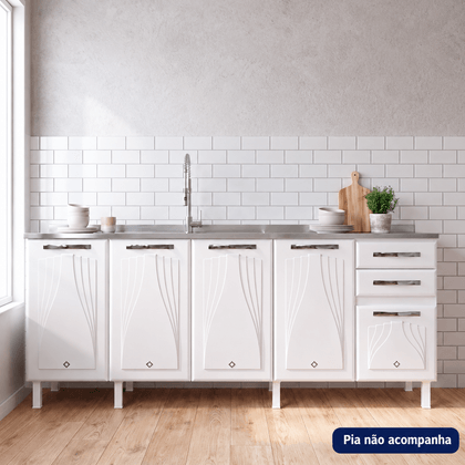 Balcão de Cozinha de Aço Telasul Star New 200cm para Pia Branco - Telasul
