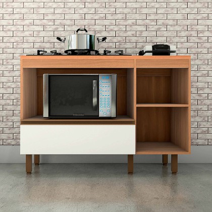 Balcão Macadâmia 1200mm P/Cooktop 5 Bocas Freijó/Branco - Telasul