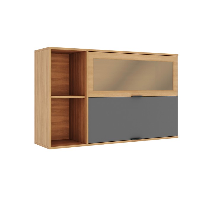 Armário Castanha 1200mm 1pt Bas 1pt Bas C/Vd C/Nicho Cinza/Freijó - Telasul