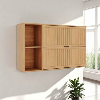 Armário Aéreo Castanha 1200mm com 2 Portas Ripadas Cinza/Freijó - Telasul