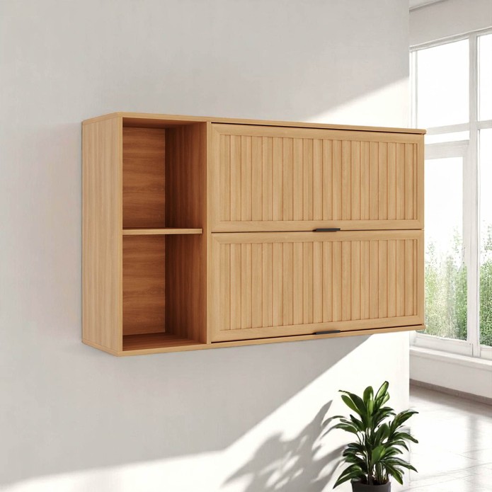 Armário Aéreo Castanha 1200mm com 2 Portas Ripadas Cinza/Freijó - Telasul