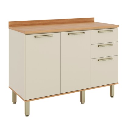 Balcão de Cozinha Castanha 1200mm com Tampo 3 Portas e 2 Gavetas Arenas/Freijó - Telasul