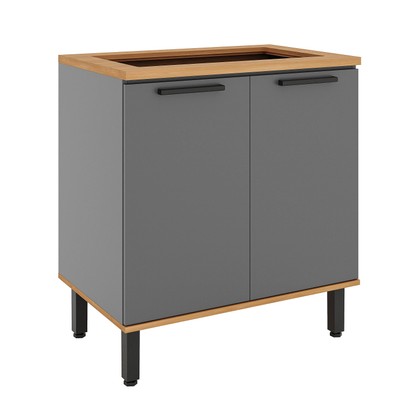 Balcão de Cozinha Castanha 800mm P/ Cooktop 4 Bocas C/ Tampo 2 Portas Cinza/Freijó - Telasul