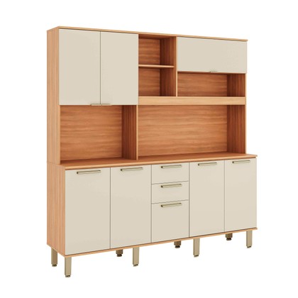 Armário de Cozinha Kit Compacto Castanha 1900mm 8 Portas 2 Gavetas Arenas/Freijó - Telasul
