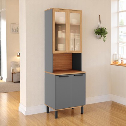 Paneleiro de Cozinha Castanha 700mm P/ Micro 4 Portas C/ Vidro Cinza/Freijó - Telasul