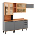 Armário de Cozinha Castanha 2700mm Torre Quente 4 Peças Cinza/Freijó - Telasul