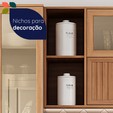 Armário de Cozinha Castanha 2700mm com Vidro e Ripado Cinza/Freijó - Telasul